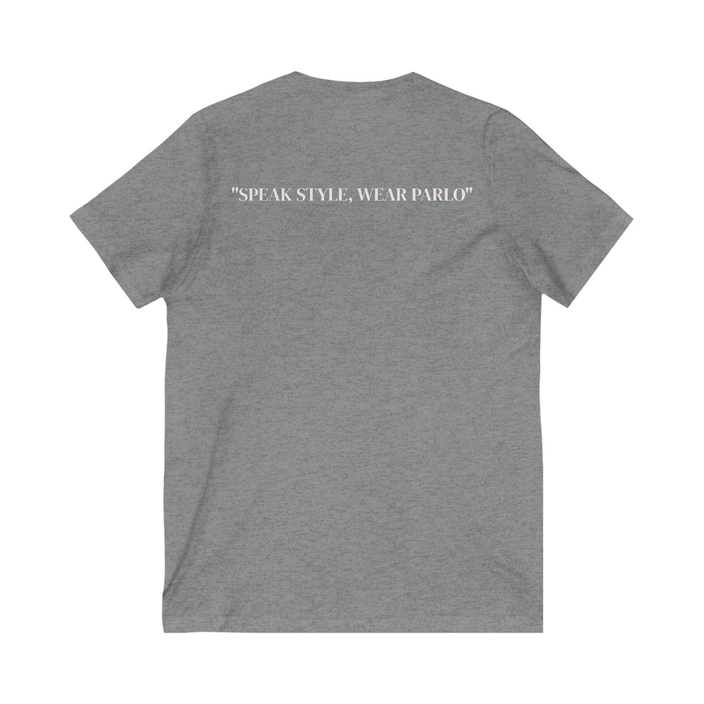 Unisex V-Neck Tee with PARLO Quote – Casual Wear, Everyday Style, Gift for Friends, Motivational T-Shirt