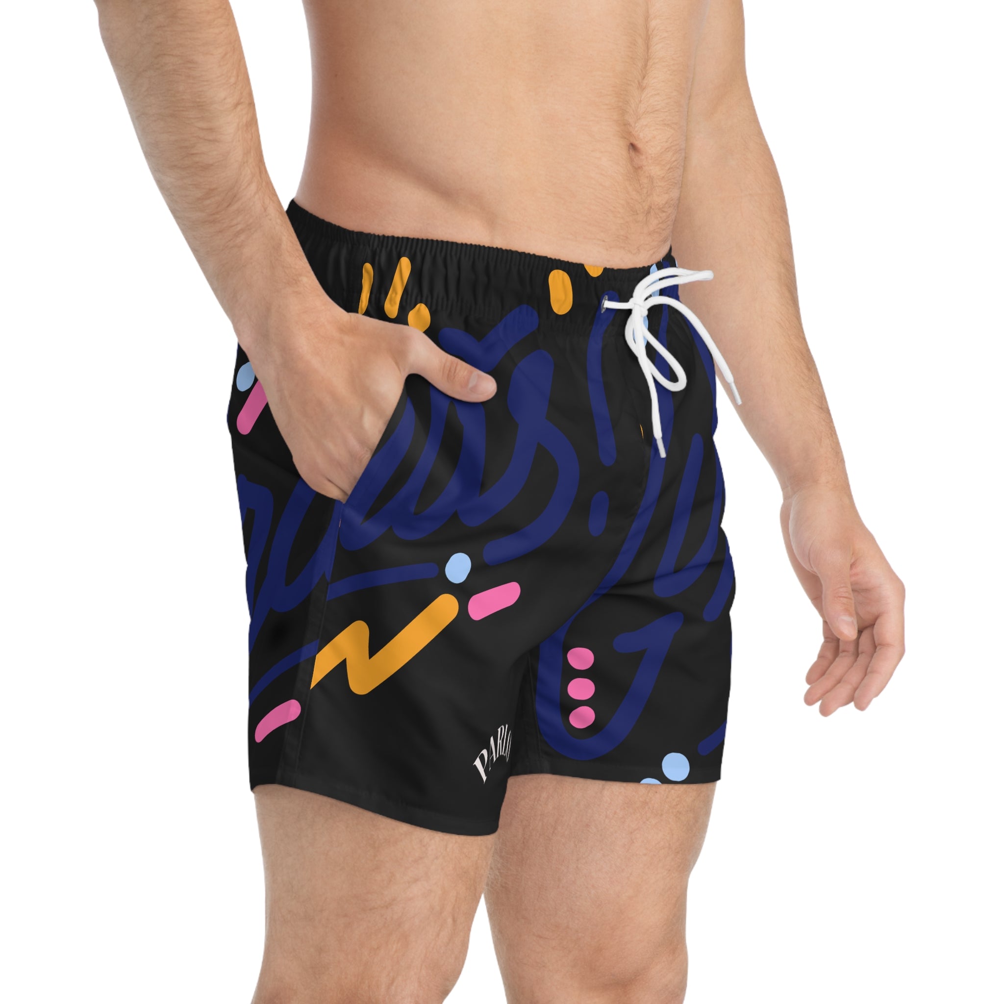 Colorful Graphic Swim Trunks, Beach Shorts for Summer Fun, Vacation Wear, Pool Party Gear, Men's Swimwear
