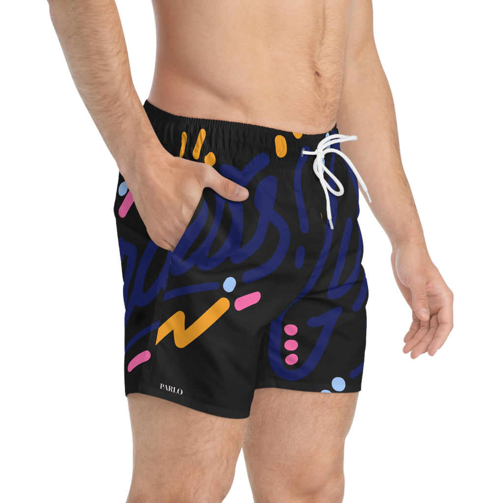 Colorful Graphic Swim Trunks, Beach Shorts for Summer Fun, Vacation Wear, Pool Party Gear, Men's Swimwear