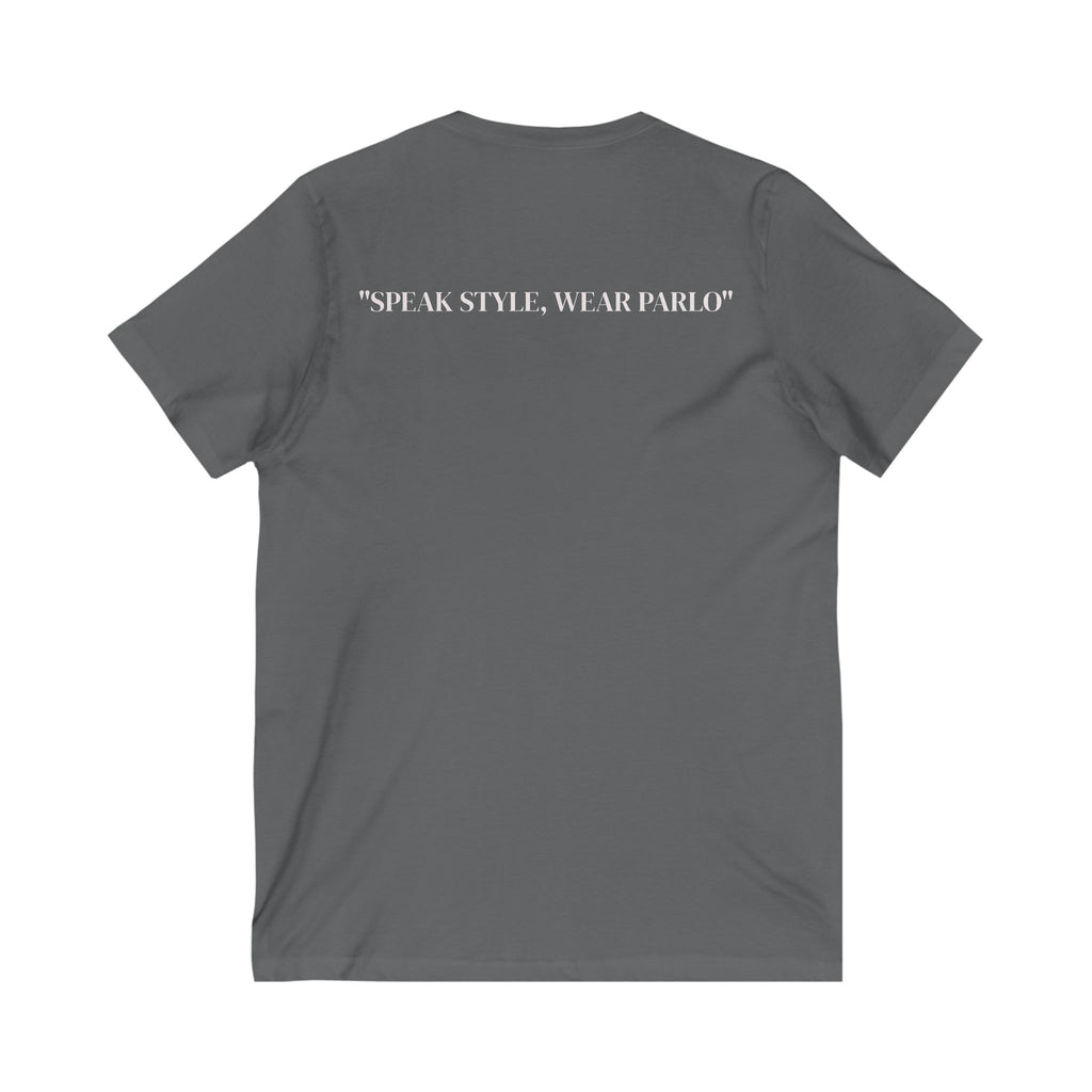 Unisex V-Neck Tee with PARLO Quote – Casual Wear, Everyday Style, Gift for Friends, Motivational T-Shirt