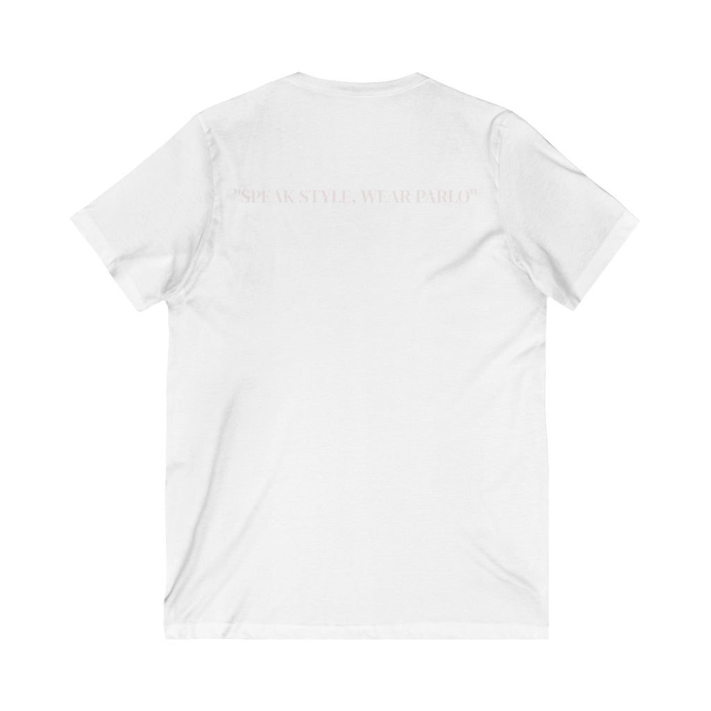 Unisex V-Neck Tee with PARLO Quote – Casual Wear, Everyday Style, Gift for Friends, Motivational T-Shirt