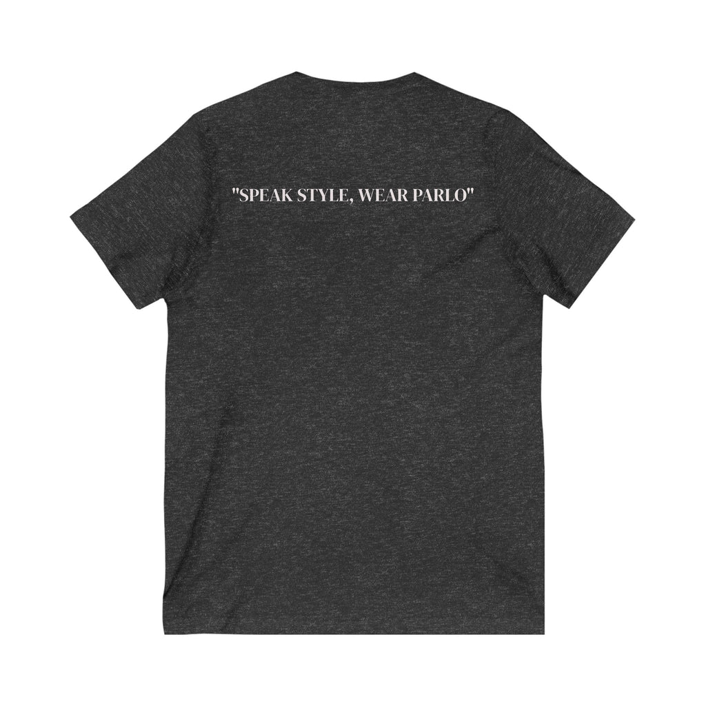 Unisex V-Neck Tee with PARLO Quote – Casual Wear, Everyday Style, Gift for Friends, Motivational T-Shirt