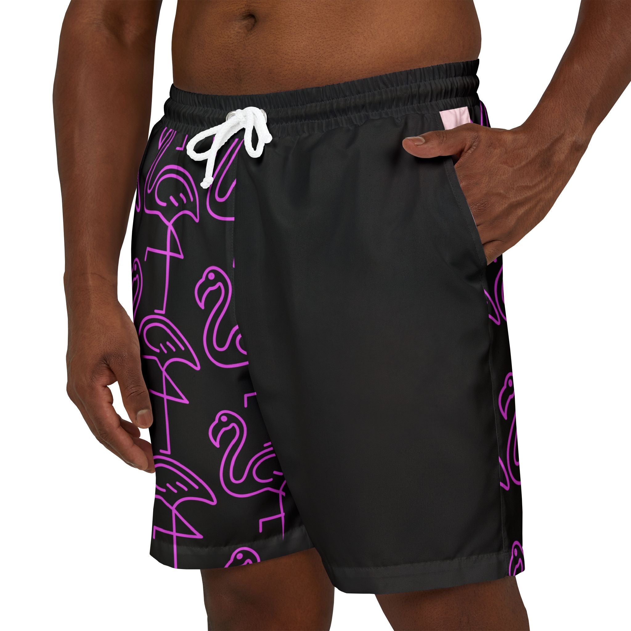 Vibrant Flamingo Print Swim Shorts, BY PARLO - Fun Beachwear, Unisex Swim Trunks, Summer Pool Party, Tropical Vacation Essentials
