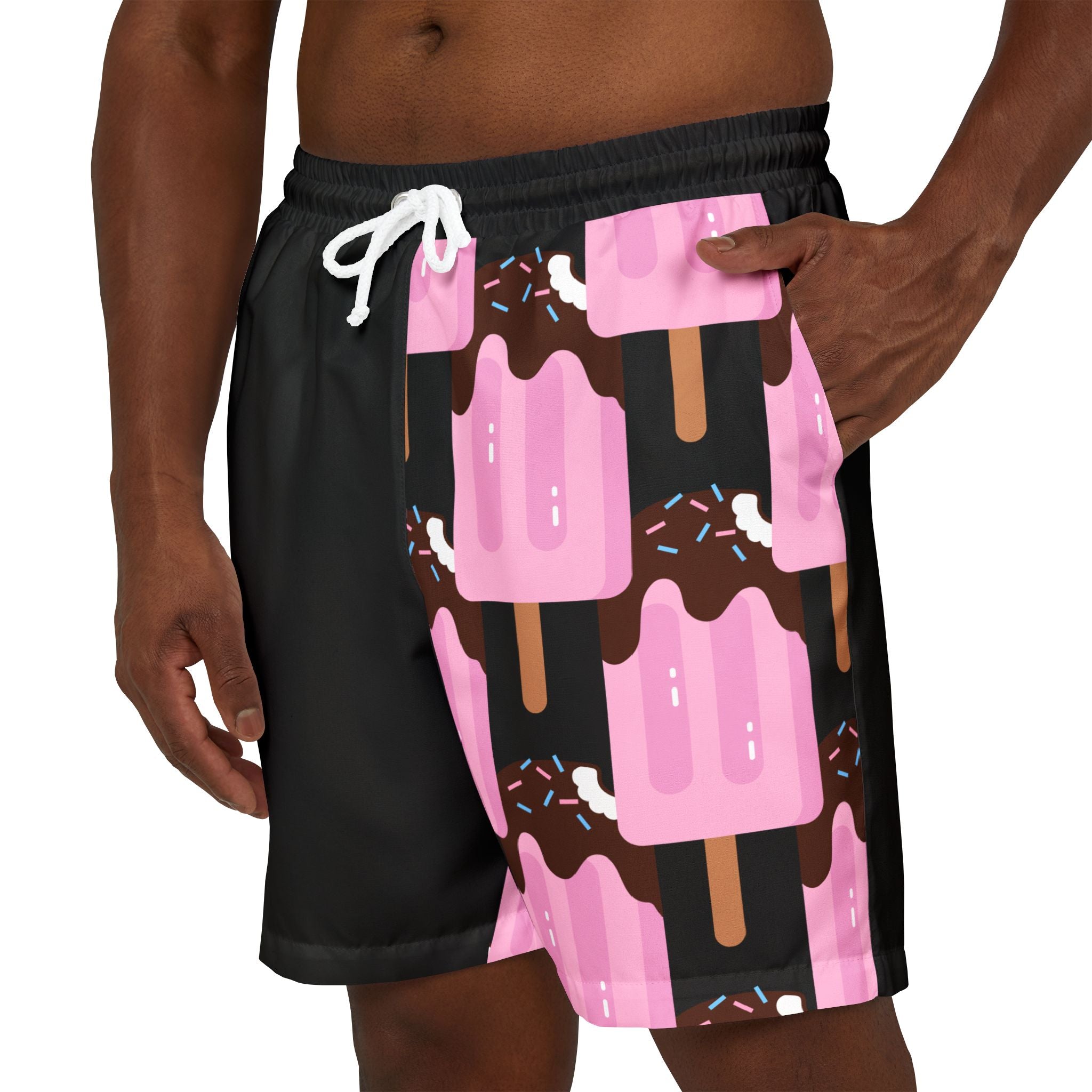 Ice Cream Print Unisex Swim Shorts - By PARLO Fun Beachwear, Summer Swim, Poolside Style, Vacation Essentials, Gender-Neutral Swimwear