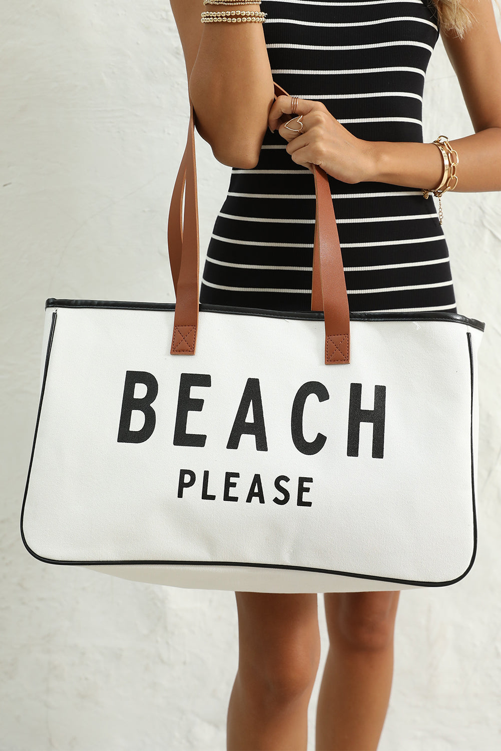 BEACH PLEASE WHITE LRG CANVAS TOTE BAG